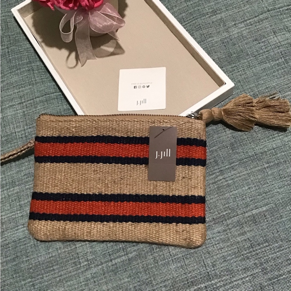 J.JILL  Burlap/Jute Clutch Wristlet Orange&Navy Colors.Such A Cute Bag.🌸🌺🌹🤩